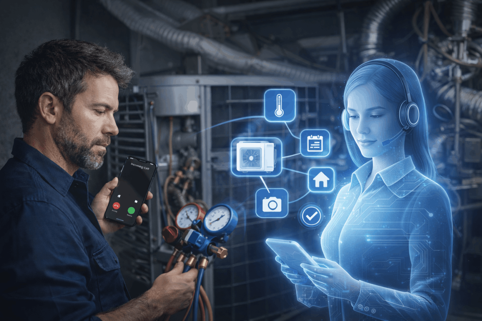 AI answering service qualifying an HVAC lead